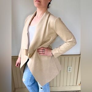 Philosophy Tan Faux Suede Waterfall Jacket Open Front Cozy Fall Casual Layering